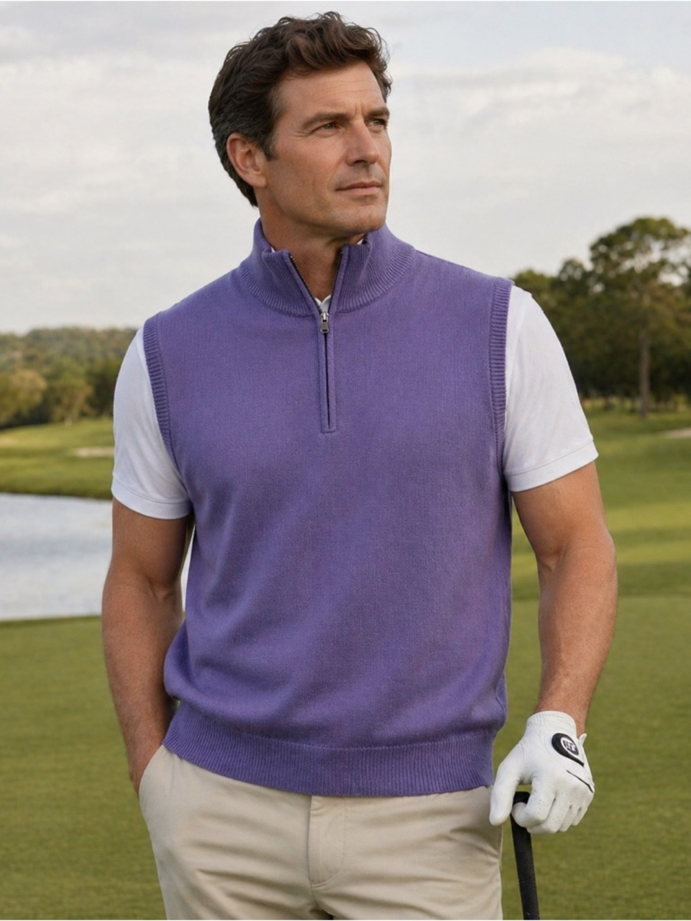 Polo Golf Ralph Lauren Men XL 100% Merino Wool 1/4 Zip Sweater Vest Black Label
